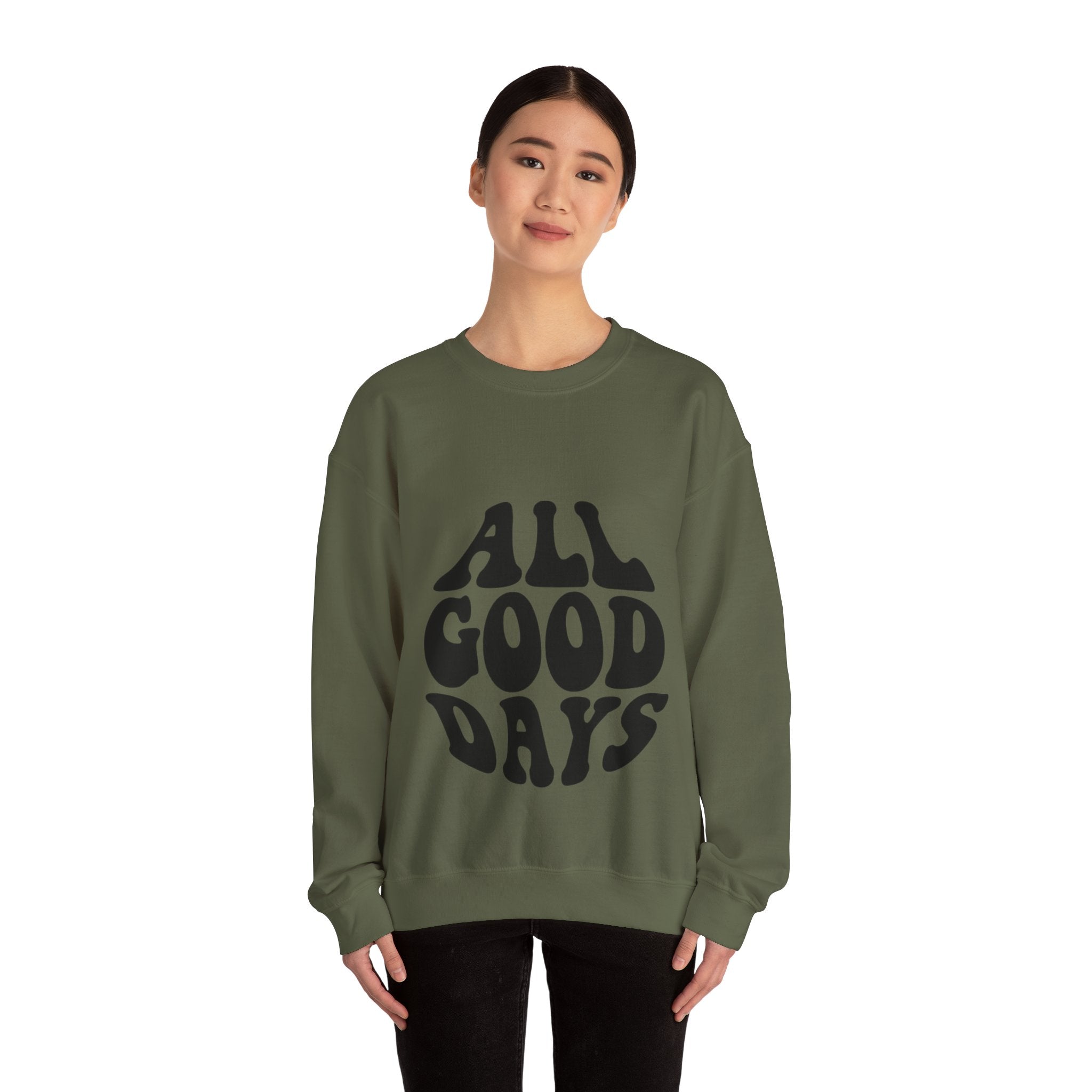 All Good Days Crewneck Sweatshirt — Retro Groovy Typography Pullover